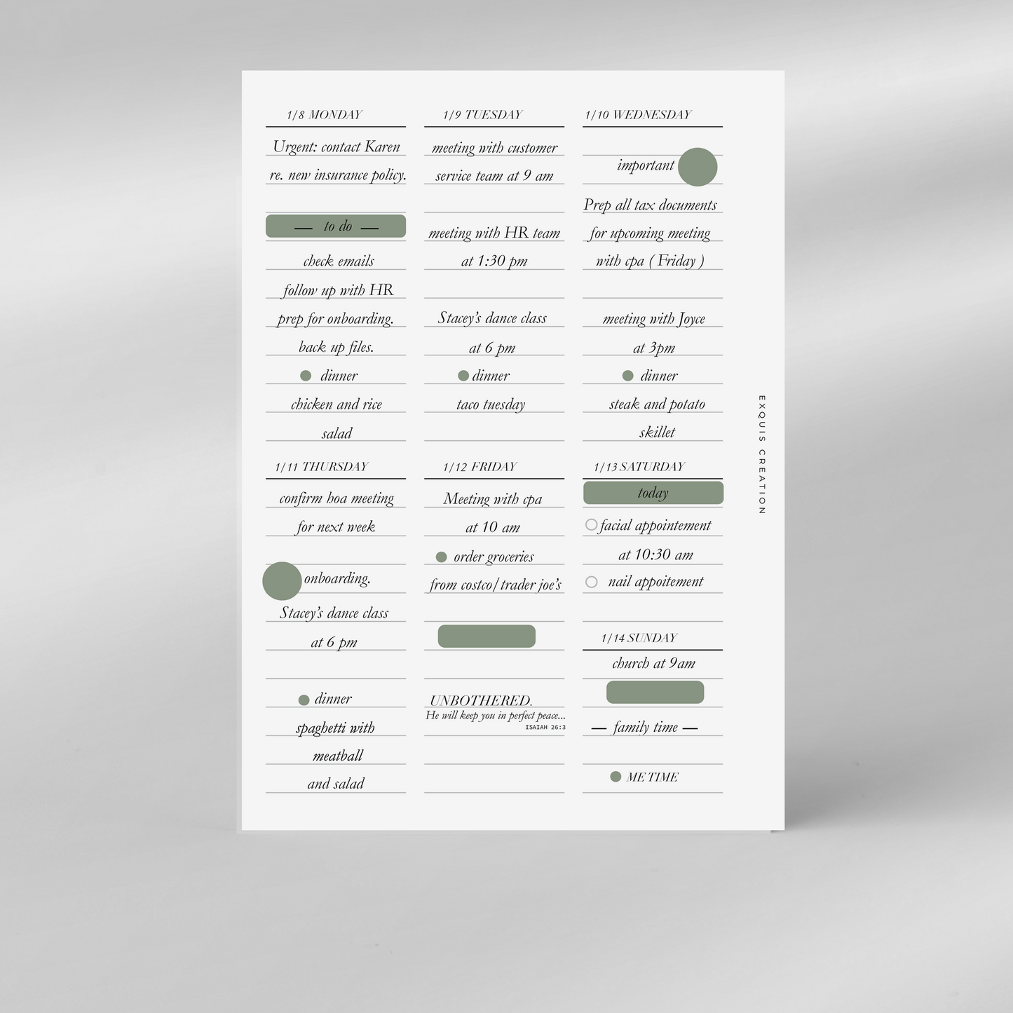 WEEK ON 1 PAGE | INSERTS