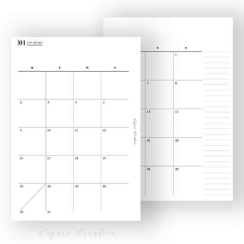 Planner Inserts | Dated Month On 2 Pages