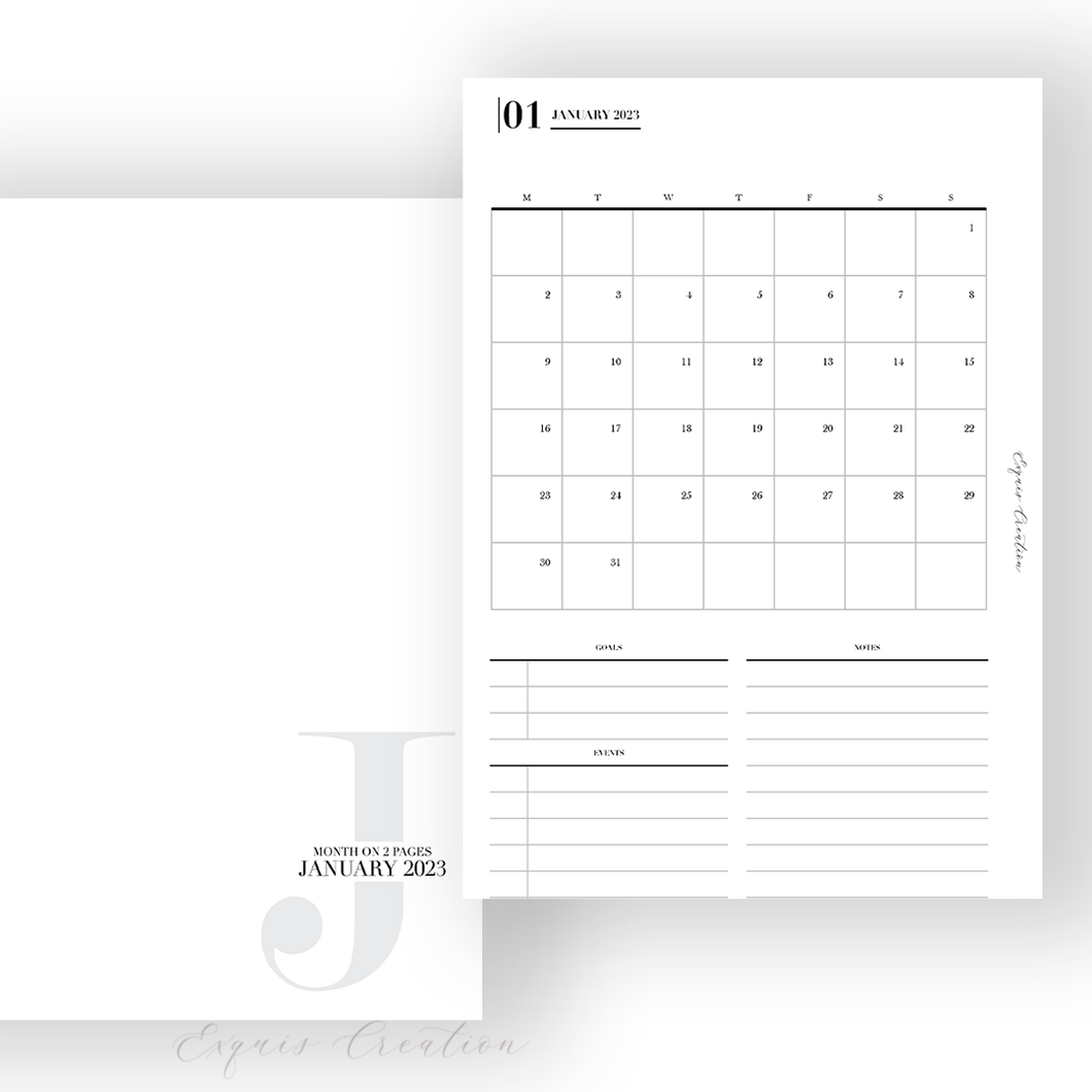 Planner Inserts | Month On One Page DATED