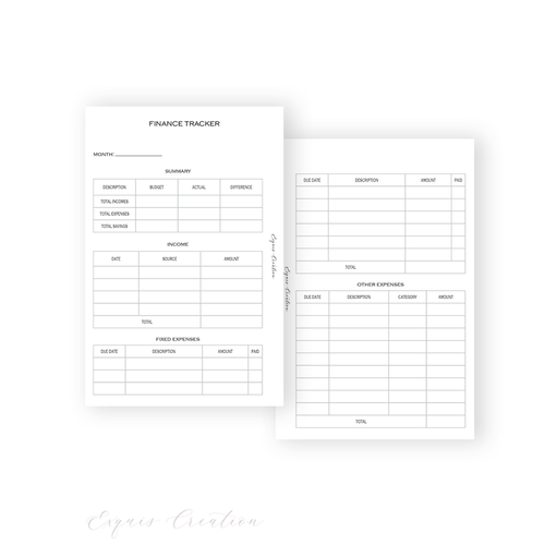 Planner Inserts | Finance Tracker